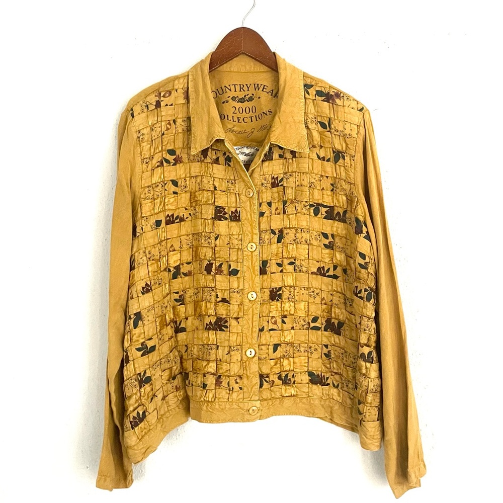 Vintage Country Wear Casuals Basketweave Patchwork Shacket Harvest Yellow XL